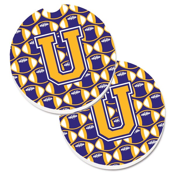 Carolines Treasures Letter U Football Purple and Gold Set of 2 Cup Holder Car Coaster CJ1064-UCARC - main